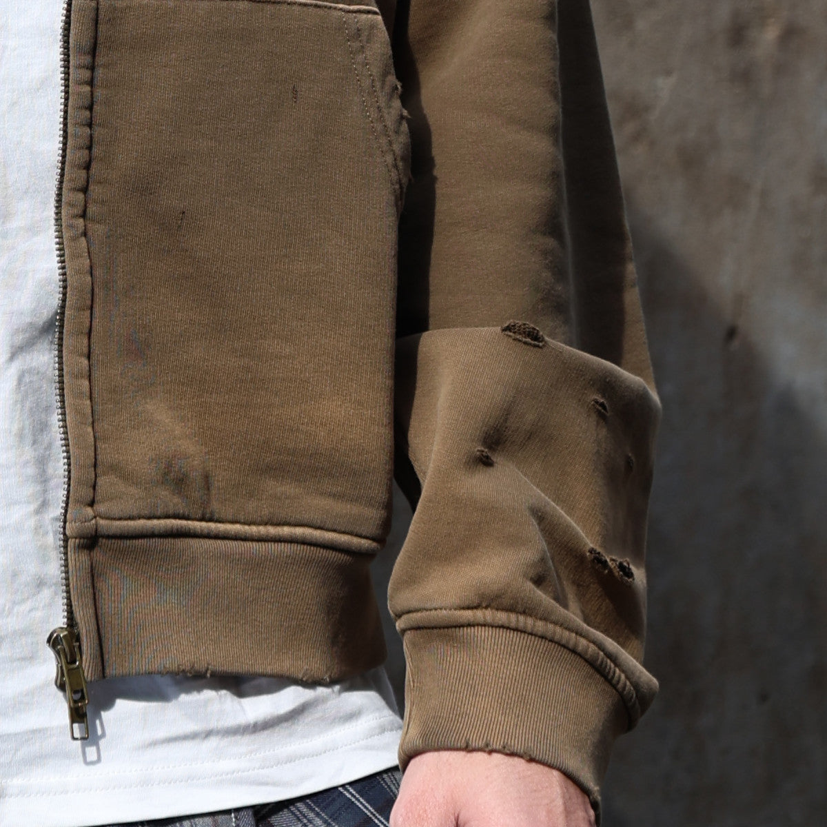 Trace Evidence – Washed Distressed Zip-Up Hoodie