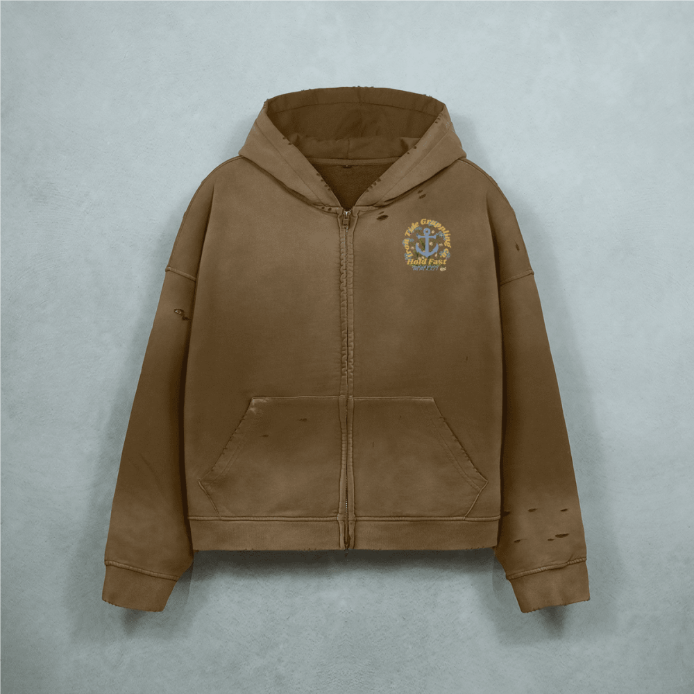 Trace Evidence – Washed Distressed Zip-Up Hoodie