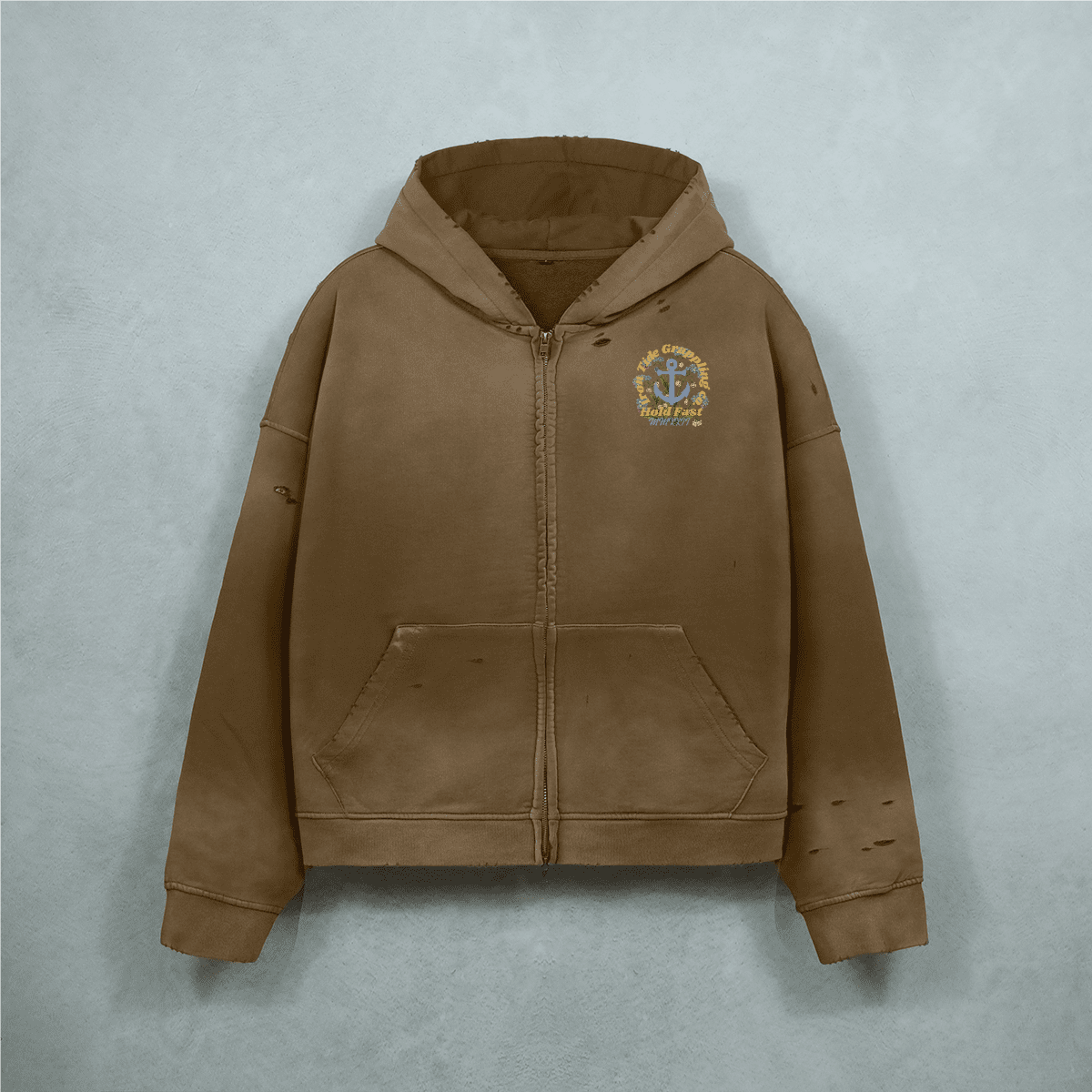 Trace Evidence – Washed Distressed Zip-Up Hoodie
