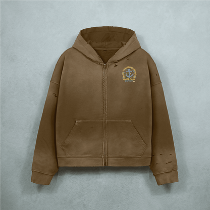 Trace Evidence – Washed Distressed Zip-Up Hoodie
