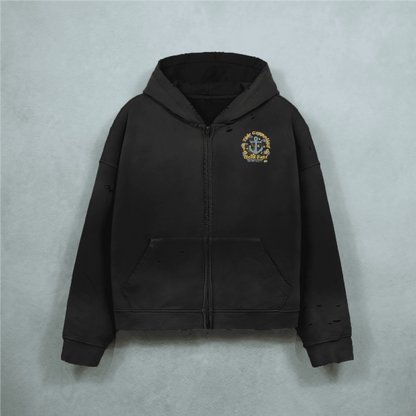 Trace Evidence – Washed Distressed Zip-Up Hoodie