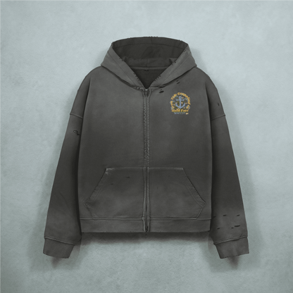 Trace Evidence – Washed Distressed Zip-Up Hoodie